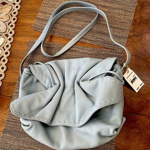 Carlos Falchi Ruched Leather Shoulder Bag - Light Blue, Not Used, MSRP $625